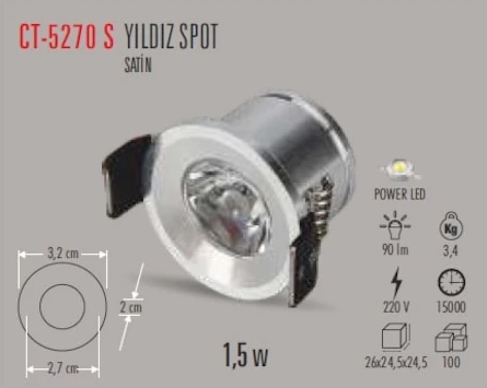 Cata - Cata CT-5270 1,5W/3200K Saten Yıldız Spot