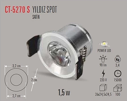 Cata CT-5270 1,5W/3200K Saten Yıldız Spot - 1